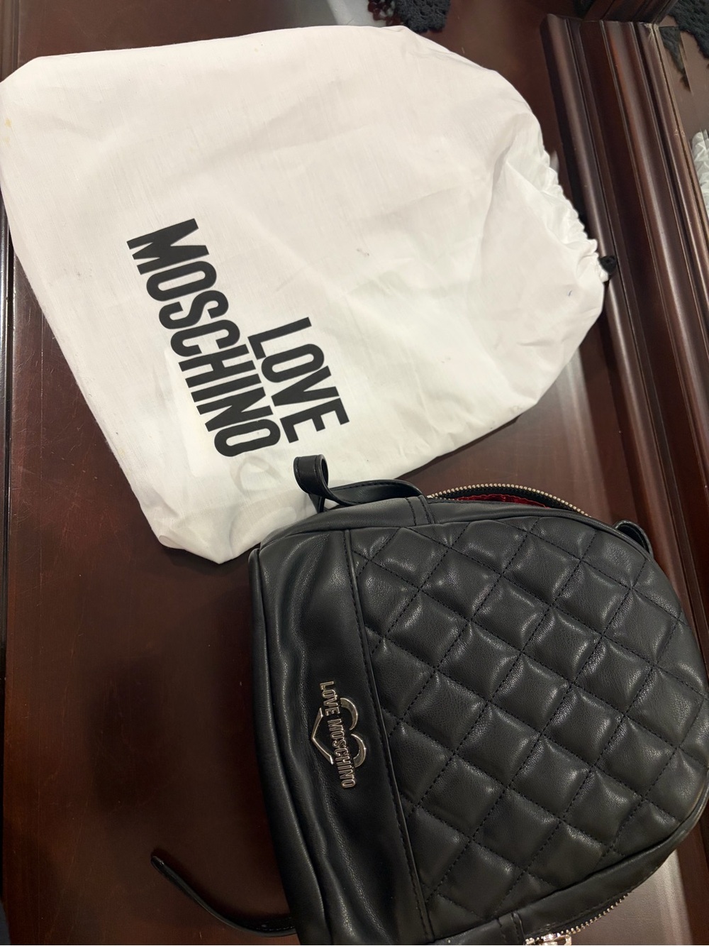 Love Moschino Black Quilted Leather Backpack with Gold Logo